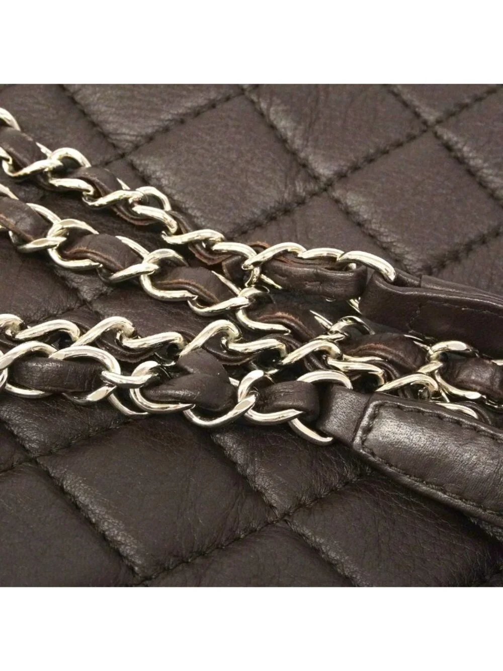 Chanel Shoulder Bag Quilted Calf Brown Silver